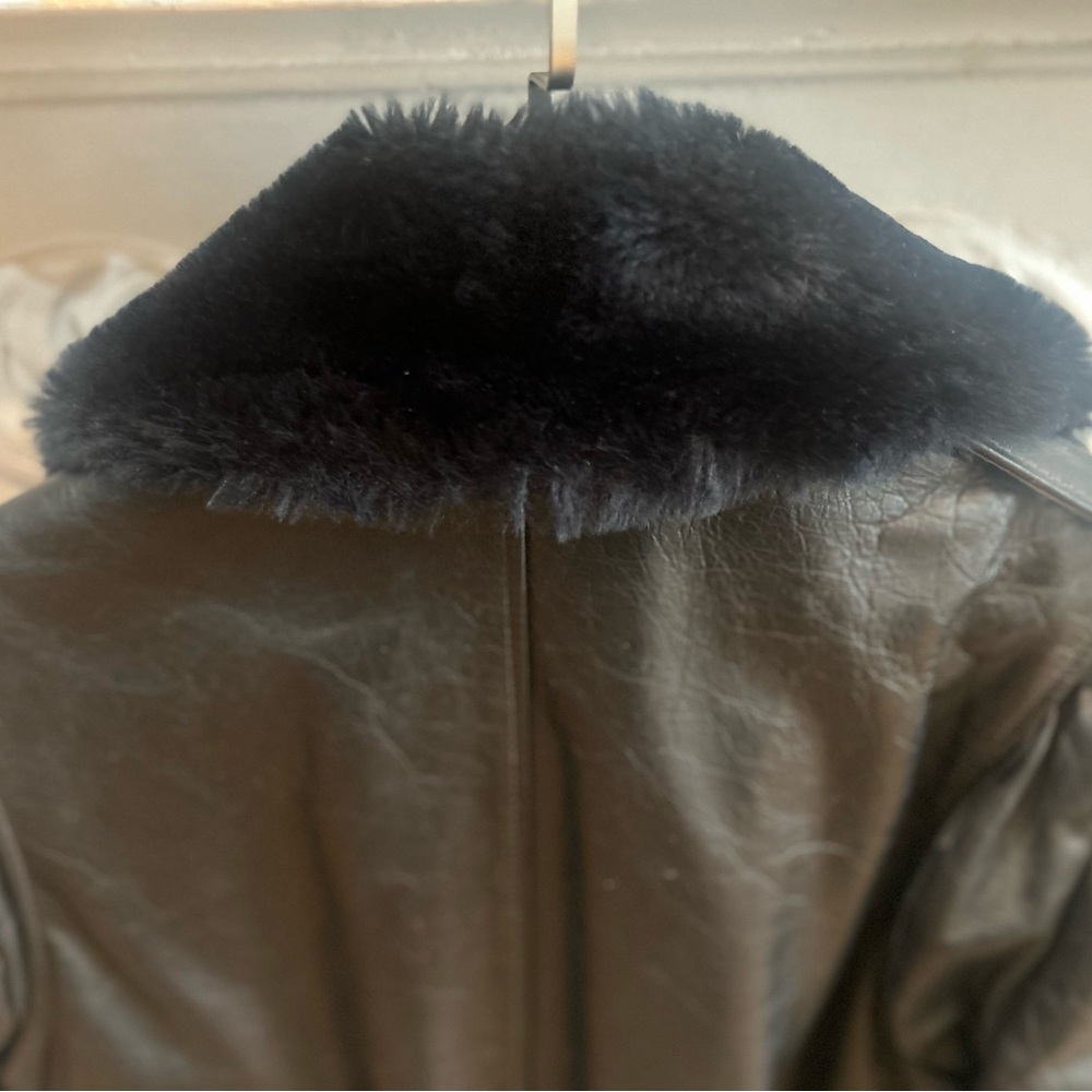 Black Leather Bomber Jacket with Fur Collar - Picture 10 of 11